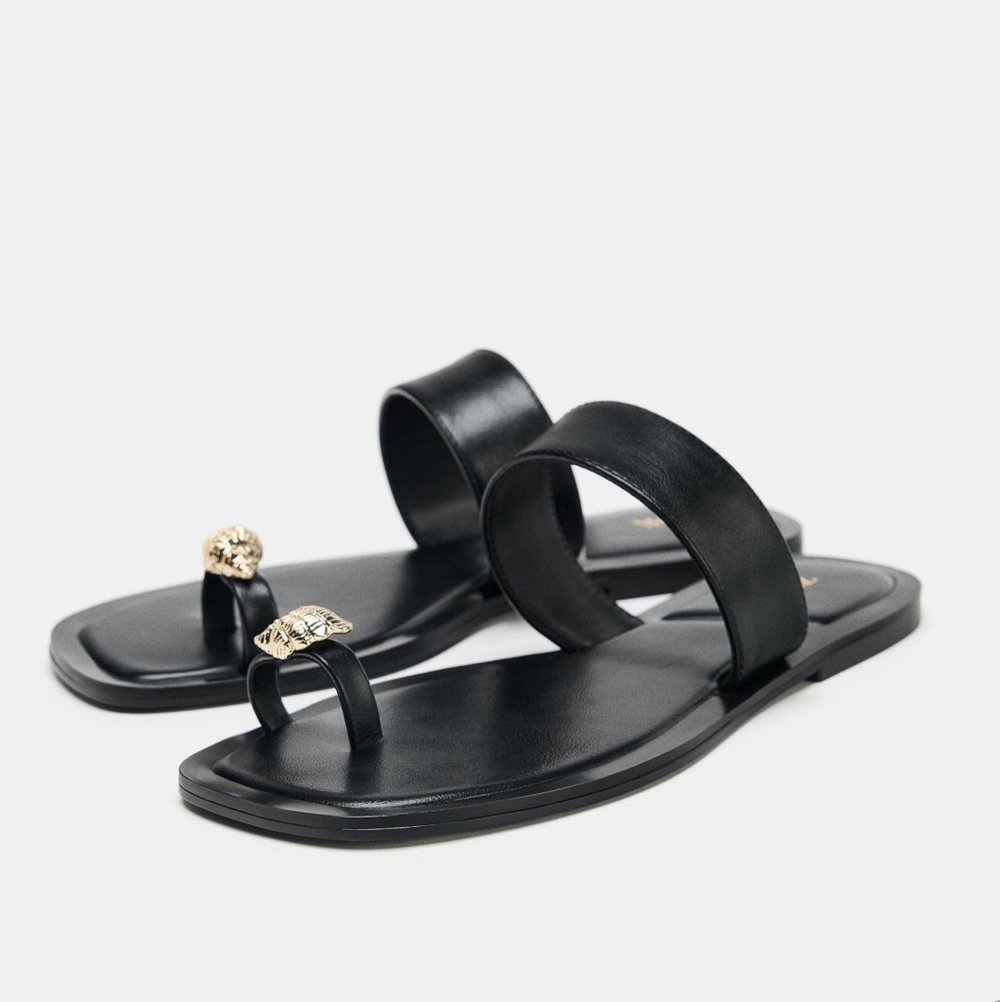 Zara Black Sandals with Gold Accent
